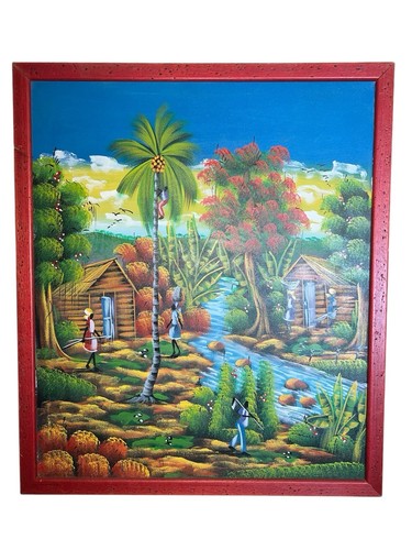 Original Vintage Oil Painting On Canvas By Haitian Artist Signed - 第 1/3 張圖片