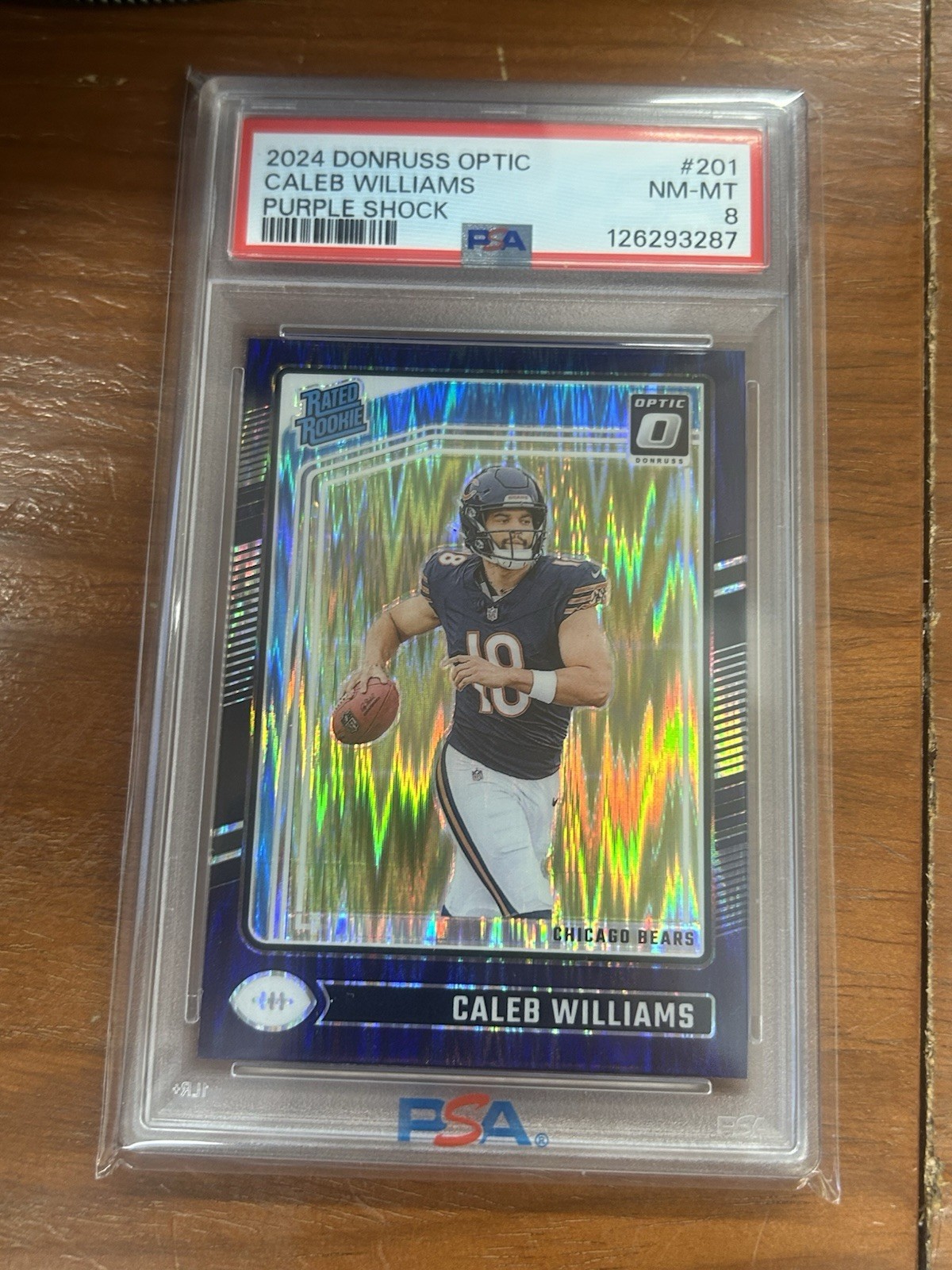 2024 PANINI DONRUSS OPTIC PURPLE SHOCK #201 CALEB WILLIAMS ROOKIE RC PSA 8