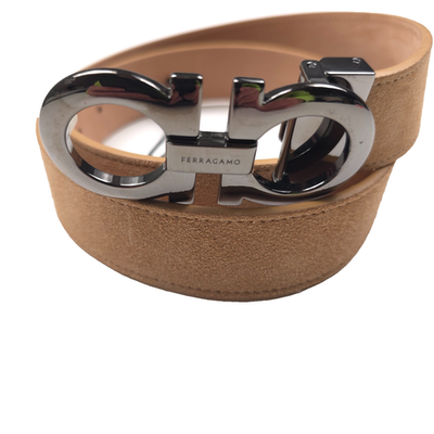 $550 Ferragamo Double Gancini Buckle Light Camel Suede  display picture 2