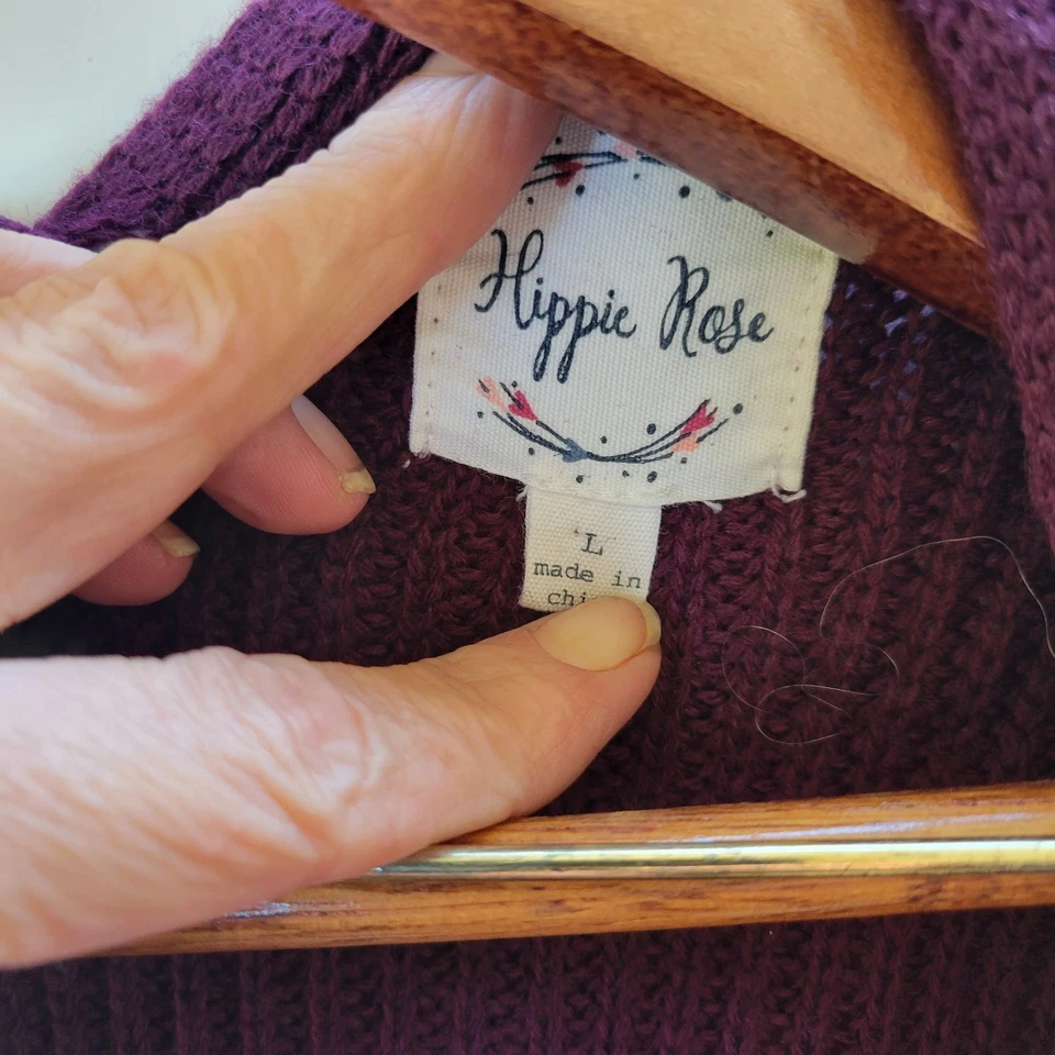 Hippie Rose Juniors Open-Front Lace-Up Cardigan in Artisan Wine, Size L - Image 2 of 4