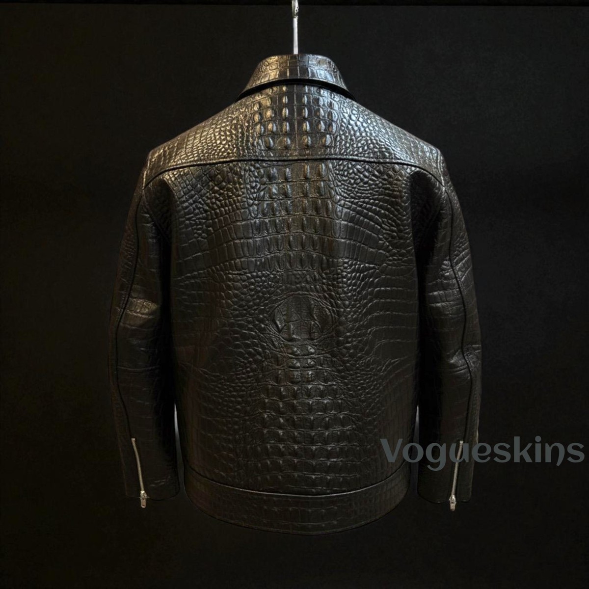 Men's Black Leather Jacket Crocodile Embossed Pattern Alligator