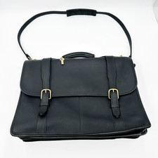 Jack Georges Black Leather Brass Vintage Briefcase Satchel Messenger Bag