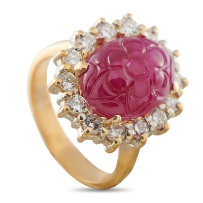 Ring 18 Karat Gelbgold 0,84 kt Diamant und Rubin