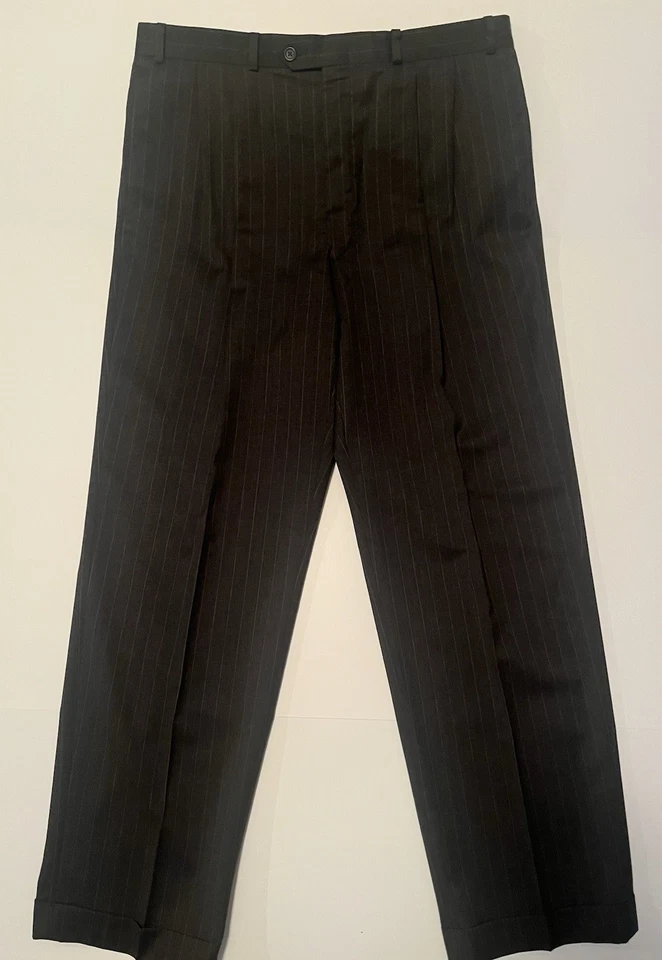 Pantalones de vestir de lana de colección Lauren Ralph Lauren para hombre totalmente cómodos-36x32-rayas-gris Foto 2 de 4