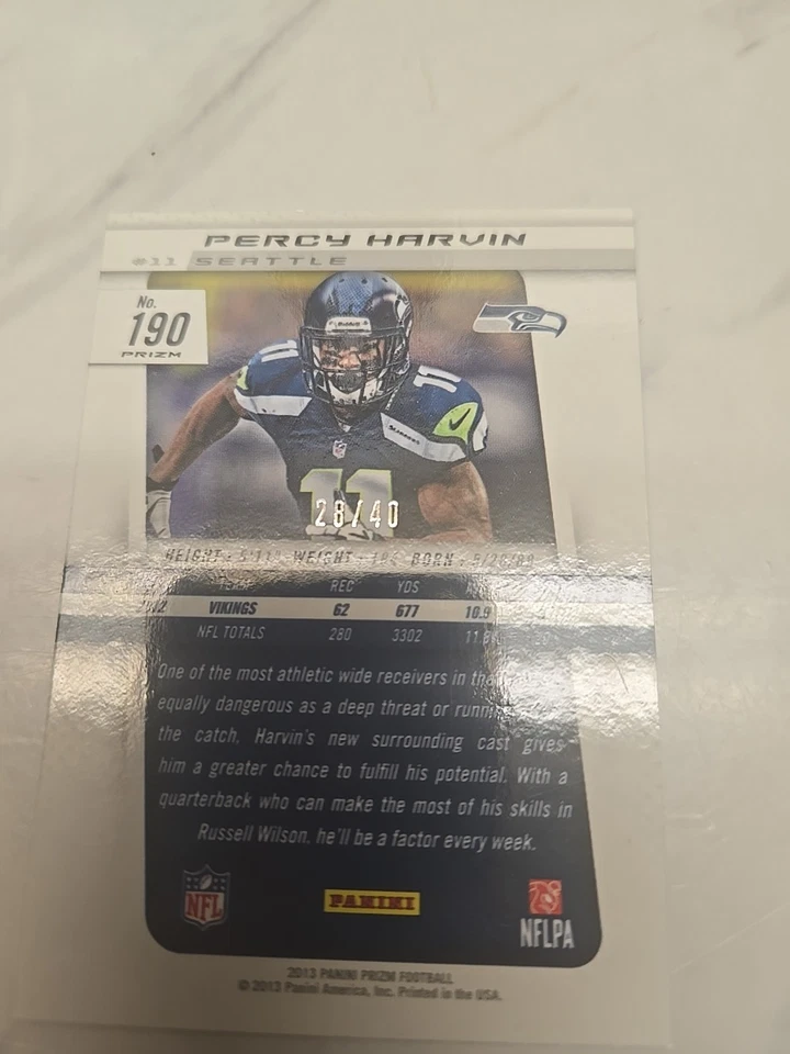 Percy Harvin 2013 Panini Prizm Purple Ice #190 Serial #28/40 Seahawks Rare Mint. - Image 2 of 2