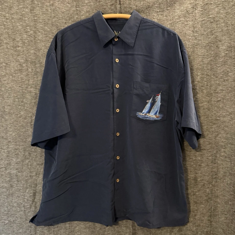 Camisa Bamboo Bay Azul Bordada Manga Corta Navegando The Good Life XL 220 Foto 2 de 4