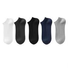 5 Pairs Men's Low Cut Ankle Socks Non Slip Thin  Solid Color Cotton Socks