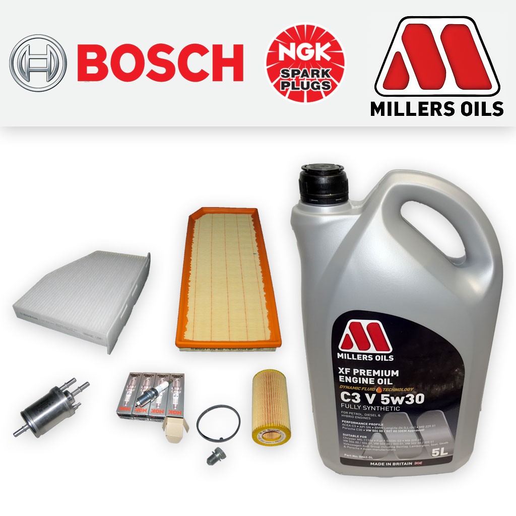 SERVICE KIT for SEAT LEON (1P) 2.0 TFSI OIL AIR FUEL CABIN FILTERS PLUGS +XF OIL