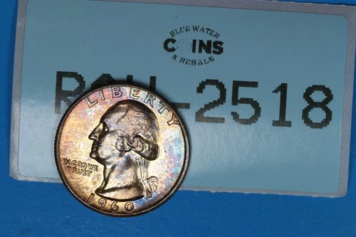 1960 COLOR TONED 25C WASHINGTON SILVER QUARTER DOLLAR BUSINESS RAW-2518