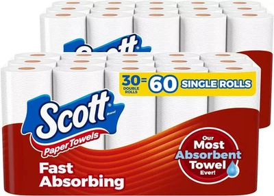 CLICKINSTORE717 NEW Scott Paper Towels Bulk 60 Regular Rolls 30 Double Rolls 2 Packs of 15 White