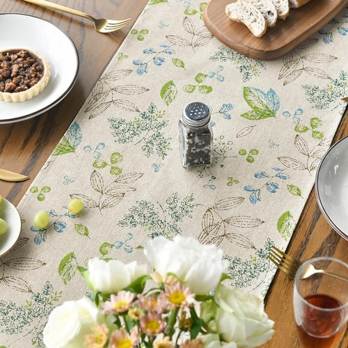 Shamrock Leaves Toile Textures Cotton Table Runner, Seasonal Retro Spring Summer - Picture 5 of 6