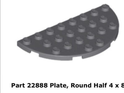 Lego 1x 22888 Dark Bluish Gray Plate, Round Half 4 x 8 75290