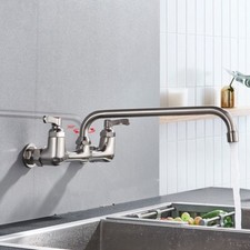Commercial Kitchen Faucet 8'' Center Wall Mount 360 Swivel Sink Mixer Tap Silver