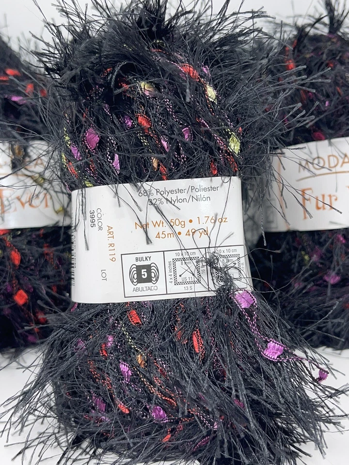 LOTE de 4 madejas Moda Dea Fur Ever JOMA NEGRA pestañas e hilo de escalera - descontinuado Foto 3 de 4