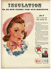 1940 Texaco Havoline Motor Oil pretty girl gingham sun bonnet Vintage Print Ad