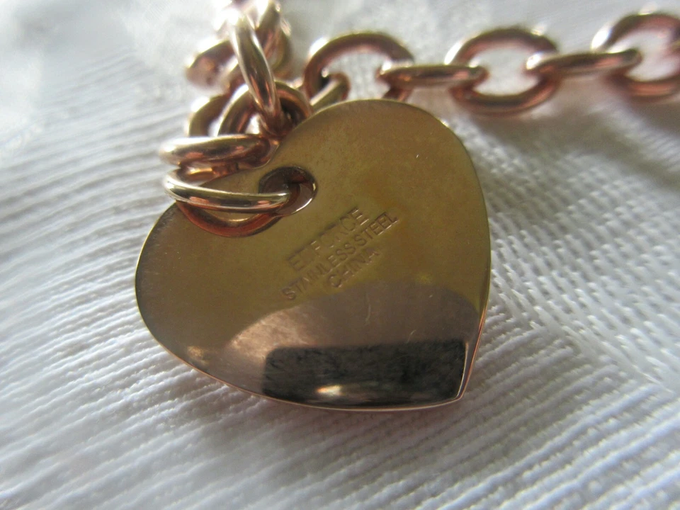 Pulsera Acero por Diseño 7" Dije con Dije Corazón-Oro Rosa-NUEVA CON ETIQUETAS (acero Inoxidable) Foto 3 de 3