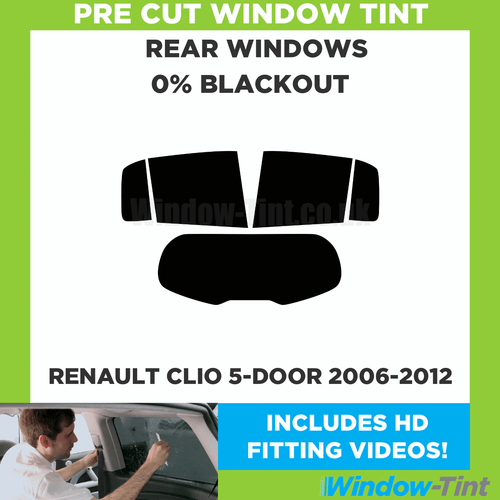 Für Renault Clio 5-door 2006-2012 Vor Cut Fenster Getönt Heck 0% Blackout Folie - Picture 1 of 10