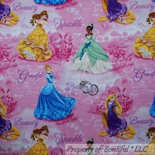 BonEful Fabric FQ Cotton Quilt Pink VTG Disney World Princess Girl Belle Tangled