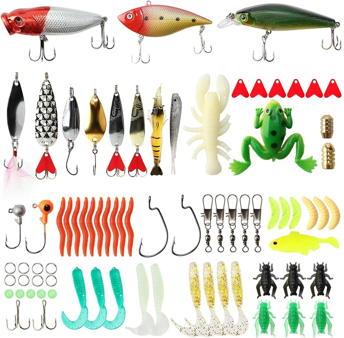 Fishing Lures Kit for Bass,Trout,Salmon with free tackle box (79