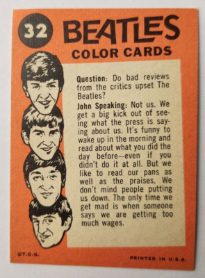 1964 Topps BEATLES Color Cards #32 Do bad reviews upset the