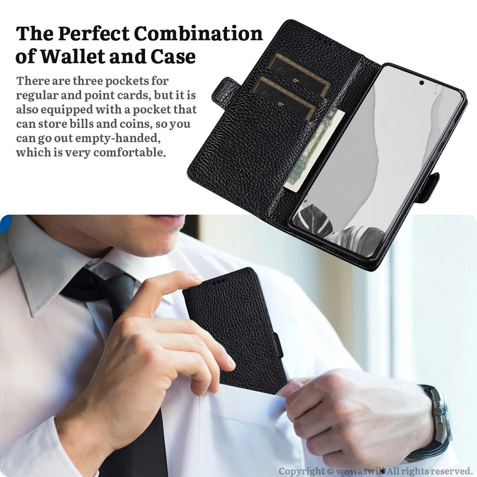 For HTC Genuine Leather Case Cover Wallet Card Slot with Magnetic Closure - Image 2 of 4