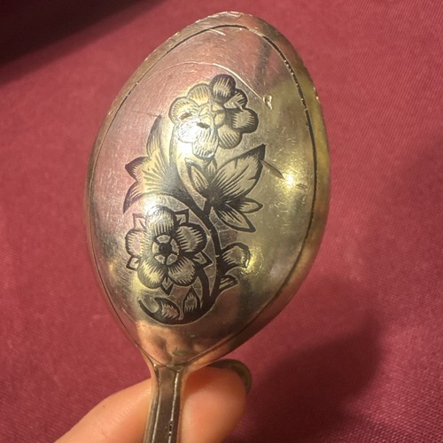 Vintage Sowjetisch Russische UdSSR 875 SILBER Niello Löffel Blumen Schön! - Bild 8 von 13