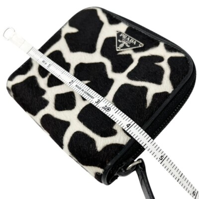 PRADA Vintage Logo Animal Print Giraffe Wallet Purse Black White