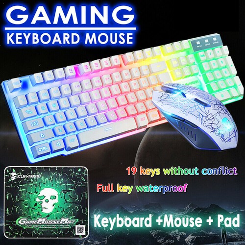 Gaming Keyboard and Mouse Set 2400DPI T6 Rainbow LED Backlit for PS4 Xbox one PC - Picture 2 of 14