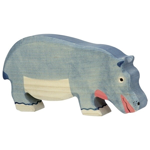 Holztiger 80161 Hippopotamus Eating 19 Cm Wooden Figures Series Wild Animals