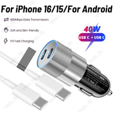 40W USB C Fast Car Charger PD Type C Cord Power Adapter For iPad iPhone 15 16Pro