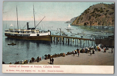 Arrival Of Steamer at Avalon, Catalina Island California Postcard