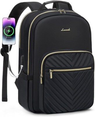 LOVEVOOK Laptop Backpack for Women 15.6 inch Backpack with USB Port, Black