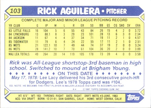 1987 Topps TIFFANY MLB Singles Choisissez vos joueurs d'équipe GLOSSY préférés #2 - #266 - Photo 218 sur 520