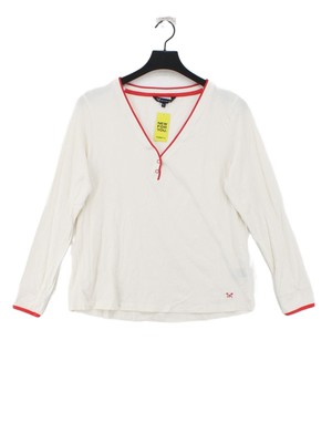 Crew Clothing Damen Oberteil L Weiß 100% Baumwolle Langarm V-Ausschnitt Basic