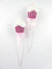 LOTE/2 JUMBO 16 pulgadas Rosa Cupcake Picks Caramelo Cumpleaños Floral Dulce Decoración para Hornear NUEVO