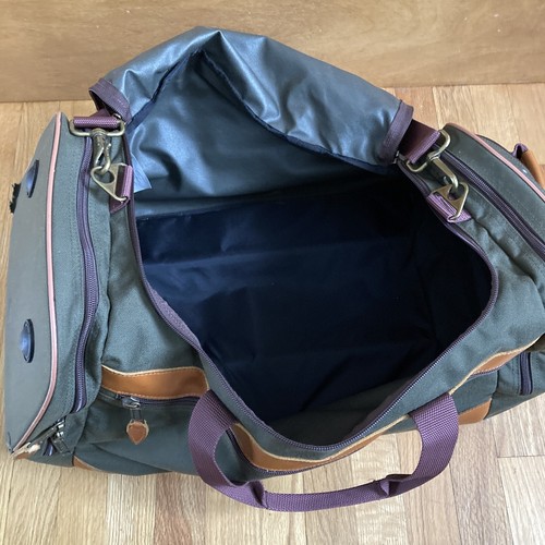 Vintage LL Bean Canvas Leather Roller Travel Gym Duffle Bag Olive Green, Brown - Picture 6 of 16