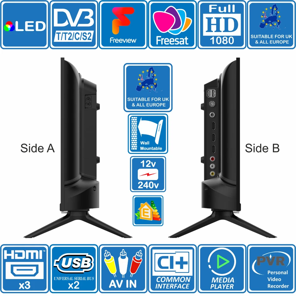 22" 12V or 240V TV Frameless Full HD 1080p 3xHDMI 2xUSB Motorhomes Caravan Boat - image 4 of 4