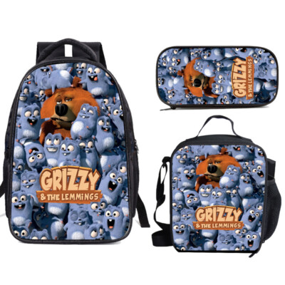 3D Grizzy und die Lemmings Rucksack Set Knapsack Lunch Bag Bleistift Fall