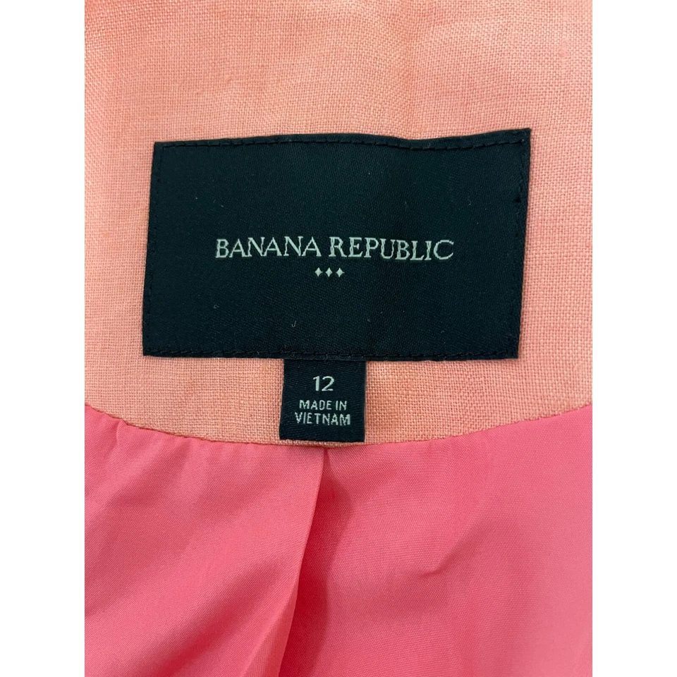 Jaqueta Blazer Banana Republic Linho Feminina Tamanho 12 Laranja Rosa Terno de Escritório - Imagem 3 de 4
