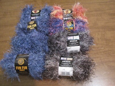 LION BRAND FUN FUR PRINTS LOT OF LOT OF 8 INDIGO LAVA FIJI CONFETTI
