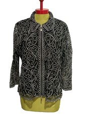 Mieka Black White Detailed Jacket Zip Up Evening Blazer Coat