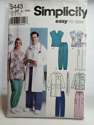 Sewing Pattern Plus Size Lab Coat Scrubs Pants Sz XL XXL XXXL Simplicity 5443 