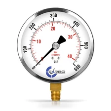4" Pressure Gauge - Chrome Plated Steel Case, 1/4"NPT, Lower Side Mnt. 600 PSI