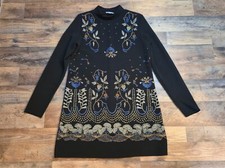 ZARA Black Graphic Art Long Sleeve Mini Dress Floral Boho Luxe Chic S