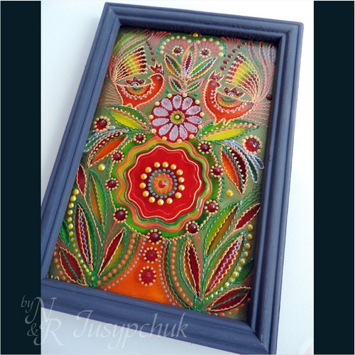 Pintura popular tradicional ucraniana sobre vidrio hecha a mano enmarcada decoración de pared pysanky - Imagen 3 de 5