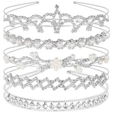 Teenitor Crystal Headband Set of 5, Jewelry Rhinestone Women Clear,Silver