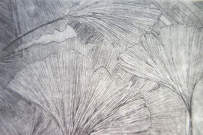 Kaltnadel-Radierung „Ginkgo“, Original, signiert T. Ehmke 2024 - Bild 1 von 4