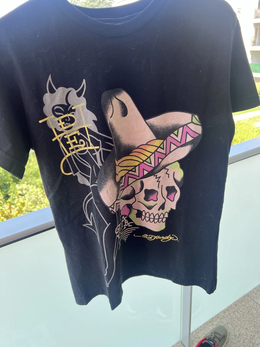 T-shirt Ed Hardy Manches Longues - Noir - Crâne Tatoué - Christian Audigier - Taille S