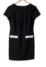 Tommy Hilfiger Black Short Sleeve Sheath Dress White False Pockets Sz 8