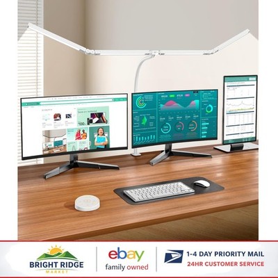 LED Desk Lamp with Remote Control and Adjustable 4 Head Design for Home Office